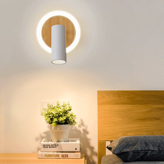 مصباح حائط LED دائري خشبي من الألومنيوم بتصميم عصري بسيط لغرفة النوم 