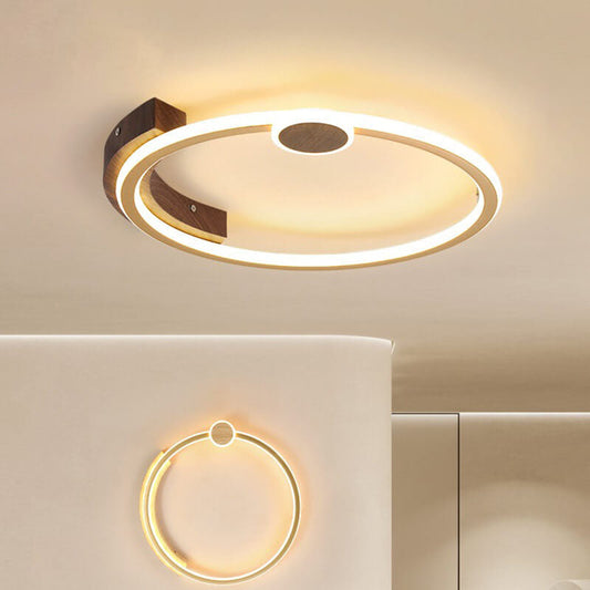 Modern Minimalistic Round Solid Color Wood Iron Acrylic LED Flush Mount Light