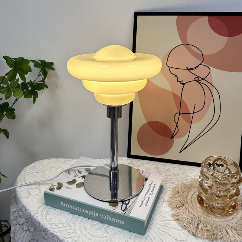 Modern Art Deco Metal Glass Ripple Gyro 1-Light Table Lamp For Bedside
