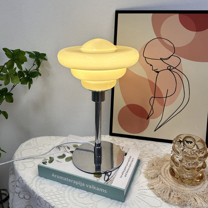Modern Art Deco Metal Glass Ripple Gyro 1-Light Table Lamp For Bedside