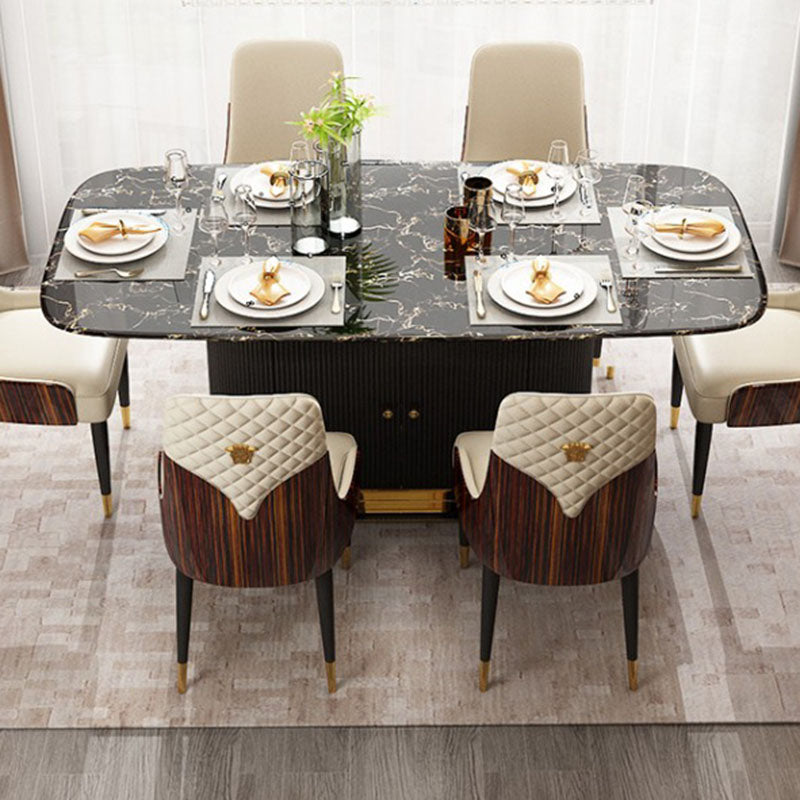 Contemporary Nordic Microfiber Leather Wood Stainless Steel Sponge Dining Chair Backrest Armrest For Dining Room