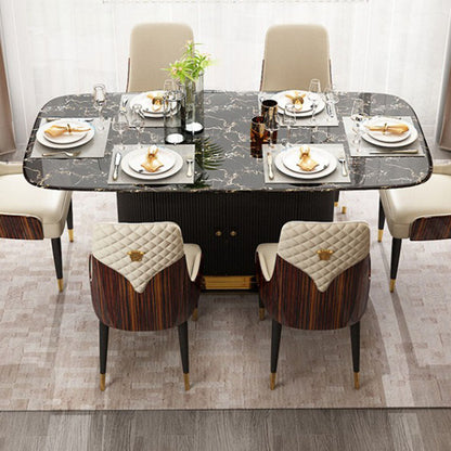 Contemporary Nordic Microfiber Leather Wood Stainless Steel Sponge Dining Chair Backrest Armrest For Dining Room