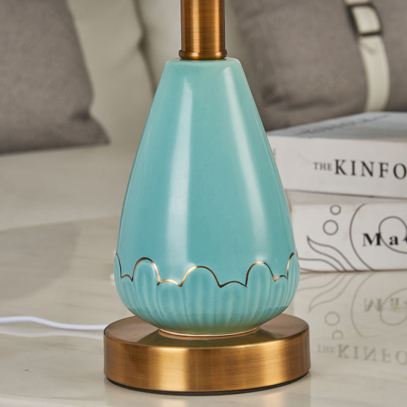 Nordic Light Luxury Fabric Cone Ceramic Base 1-Light Table Lamp