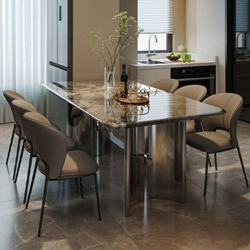 Modern Minimalist Microfiber Cat Scratching Leather Carbon Steel Square Curved Dining Chair Backrest For Dining Room