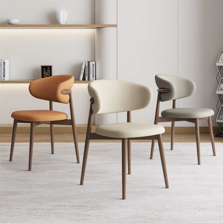 Contemporary Nordic Square Nappa Leather Metal Frame Dining Chair Backrest Armless For Dining Room