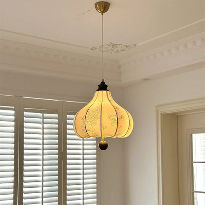 Traditional Vintage Chestnut Shaped Walnut Fabric Iron 1-Light Pendant Light For Bedroom