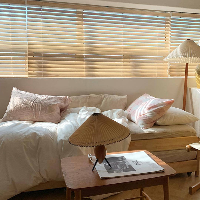 Traditional Vintage Tapered Iron Wood PVC Fabric 1-Light Table Lamp For Bedroom