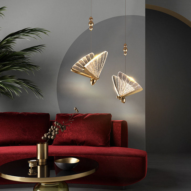 Modern Luxury Acrylic Butterfly Zinc Alloy Iron Frame LED Pendant Light For Bedroom