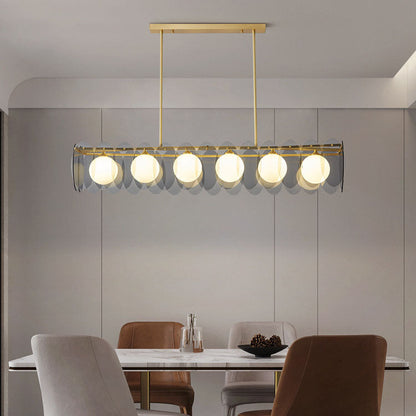 Contemporary Luxury Full Copper Glass Ball 6-Light Island Light Chandelier For Living Room