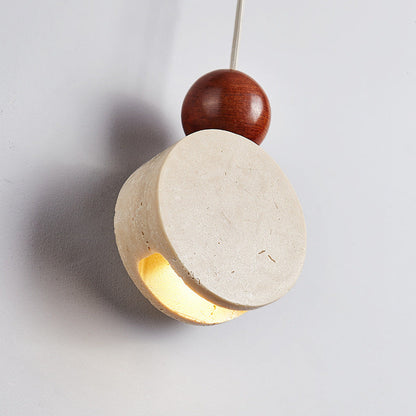 Traditional Japanese Travertine Shade Wood Round Ball 1-Light Pendant Light For Living Room