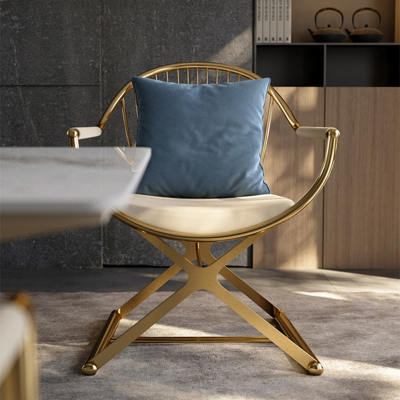 Modern Luxury Curved Frame Microfiber Leather Metal Dining Chair Backrest Armrest For Dining Room