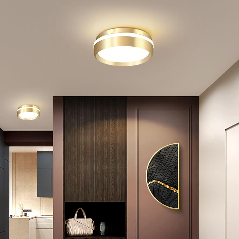 Nordic Minimalist Round Solid Gold Aluminum Acrylic LED Flush Mount Light