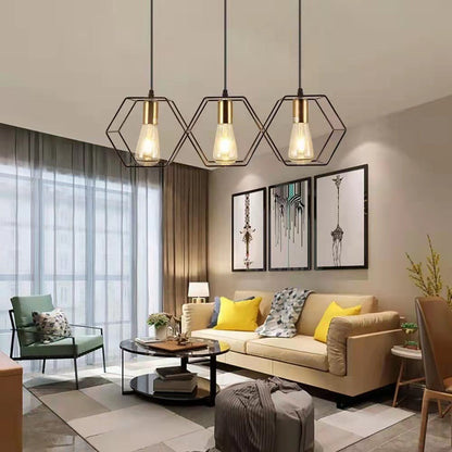 Industrial Vintage Geometric Frame Iron 3/5 Light Island Light Chandelier