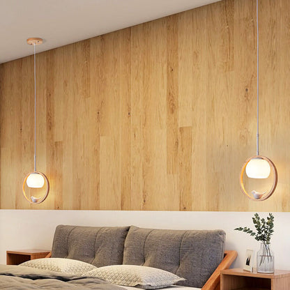 Nordic Minimalist Glass Wood Ring Bird Design 1-Light Pendant Light