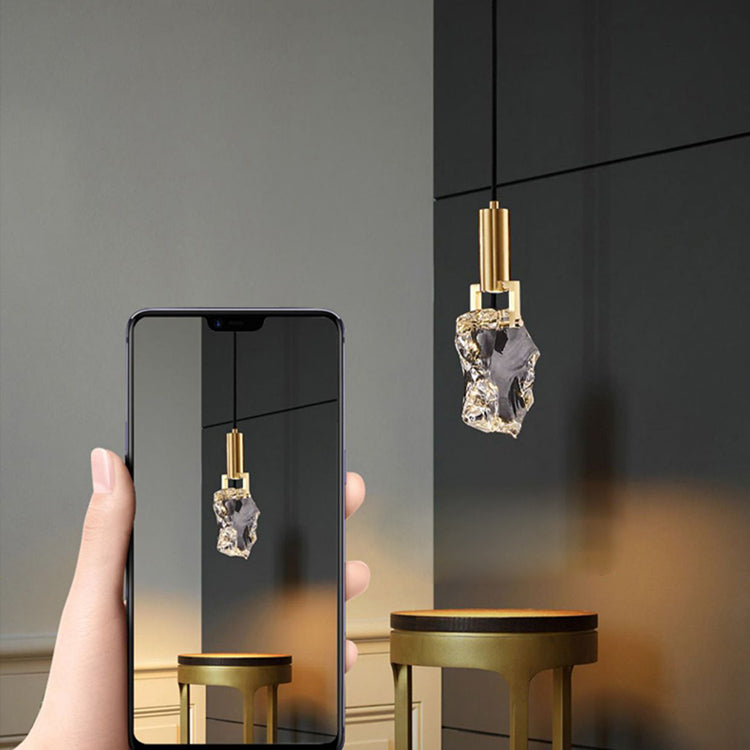 Modern Luxury Copper Irregular Crystal Stone LED Pendant Light For Living Room