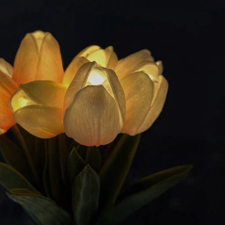 Modern Art Deco PU Ceramic Tulip Simulated Flower LED Table Lamp For Bedside