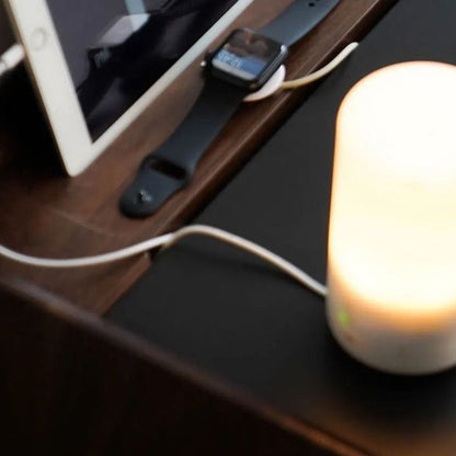 Traditional Vintage Rectangular Rock Slab Wood Base Nightstand 2-Drawer For Bedroom