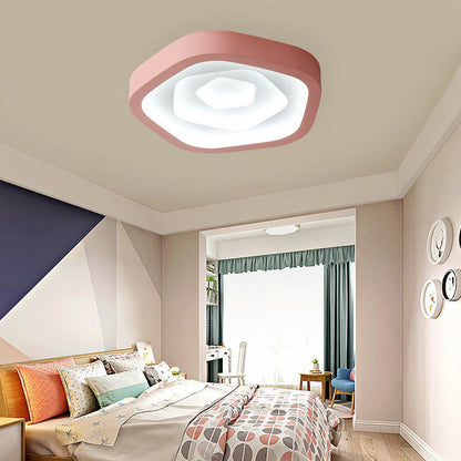 Contemporary Scandinavian Rose Shaped Pentagonal Iron Acrylic LED Flush Mount Ceiling Light For Bedroom
