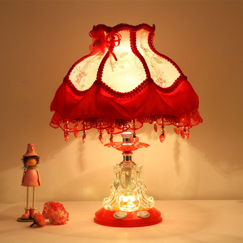 European Style Wedding Fabric Glass 1-Light Table Lamp