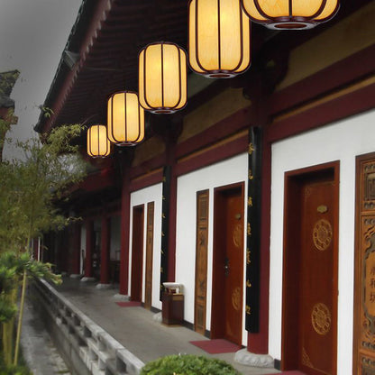 Modern Chinese Faux Sheepskin Wooden Lantern 1-Light Pendant Light