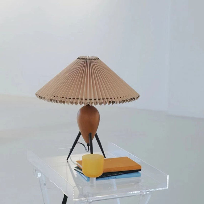 Traditional Vintage Tapered Iron Wood PVC Fabric 1-Light Table Lamp For Bedroom