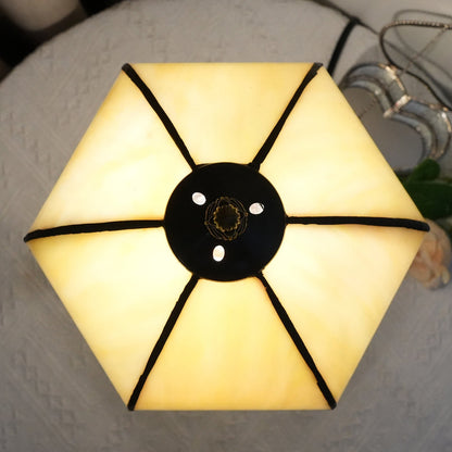 Traditional Tiffany Half Round Stained Glass Resin 1-Light Table Lamp For Bedroom