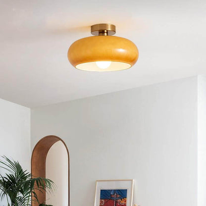 Modern Retro Round Solid Color Glass Electroplated Copper  1-Light Pendant Light Flush Mount Light