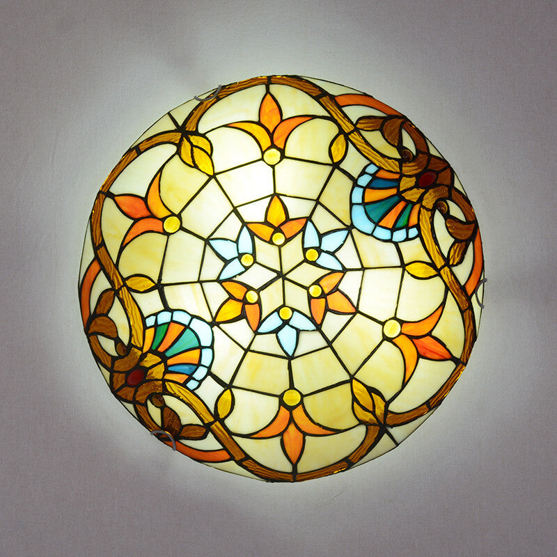 European Tiffany Baroque Round Stained Glass 2/3/4 Light Flush Mount Ceiling Light