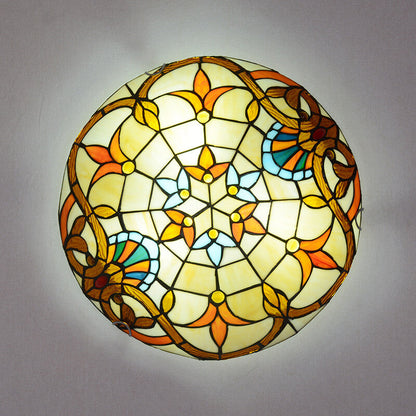 European Tiffany Baroque Round Stained Glass 2/3/4 Light Flush Mount Ceiling Light