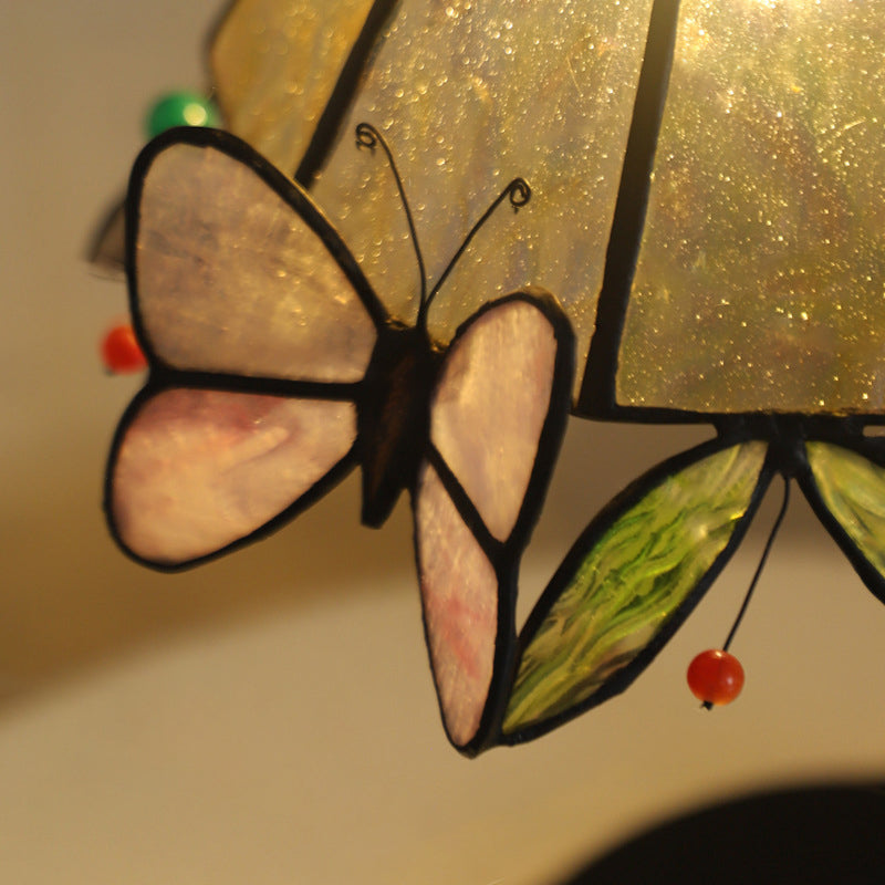 Traditional Vintage Butterfly Prismatic Metal Glass 1-Light Table Lamp For Bedroom