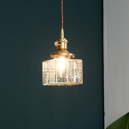 Contemporary Vintage Rectangular Square Draped Glass Brass 1-Light Pendant Light For Living Room