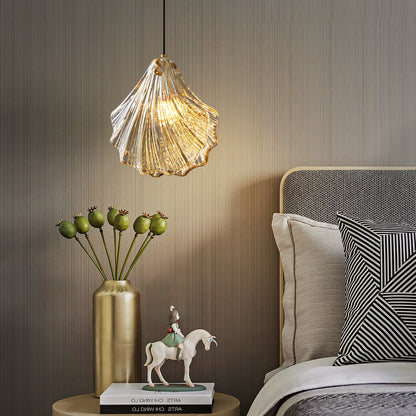 Modern Minimalist Shell All Copper Glass 1-Light Pendant Light For Bedroom