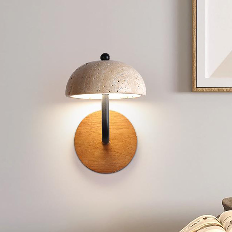 Traditional Japanese Stone Iron Wood Umbrella Mushroom LED Wall Sconce Lamp For Bedside