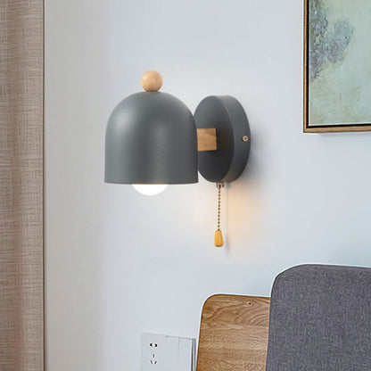 مصباح حائطي بسيط من Nordic Dome Shadow مزود بحبل سحب خشبي وضوء واحد 