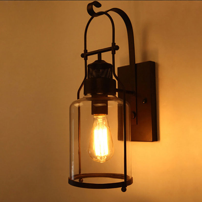 Contemporary Industrial Iron Glass Cylinder 1-Light Wall Sconce Lamp For Hallway