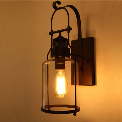 Contemporary Industrial Iron Glass Cylinder 1-Light Wall Sconce Lamp For Hallway