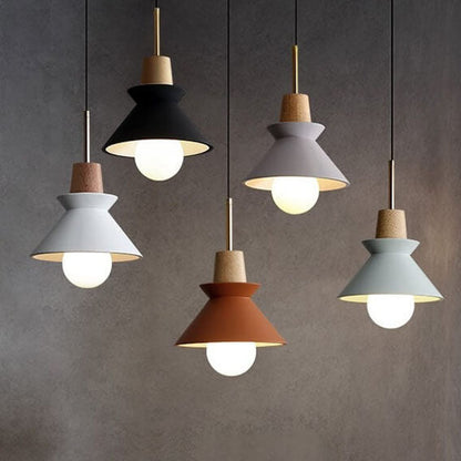 Nordic Minimalist Macaron Wood Cement  1-Light Pendant Light