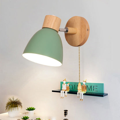 Modern Minimalist Solid Color Macaron Iron Wood 1-Light Wall Sconce Lamp