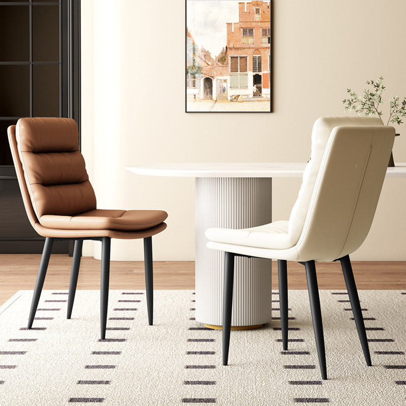 Modern Minimalist Rectangular Microfiber Leather Carbon Steel Dining Chair Backrest Armless For Dining Room