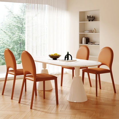 Contemporary Nordic Square Oval Faux Leather Carbon Steel Dining Chair Backrest For Dining Room