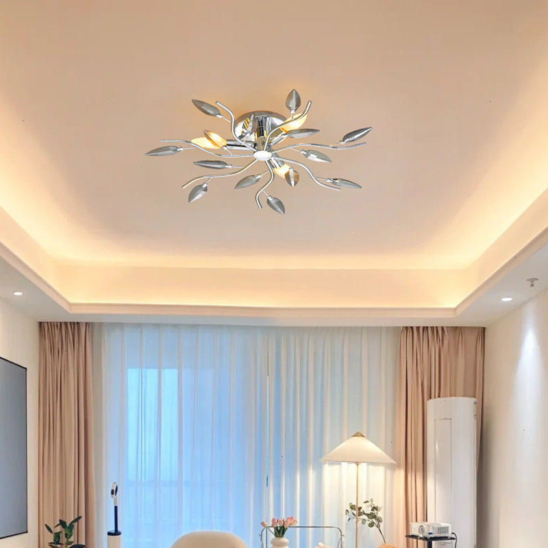 Nordic Light Luxury Leaves 3-Light Semi-Flush Mount Ceiling Light