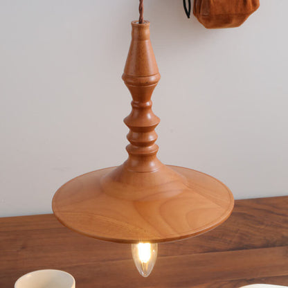 Japanese Vintage Brass Solid Wood Candlesticks Cone Plate 1-Light Pendant Light
