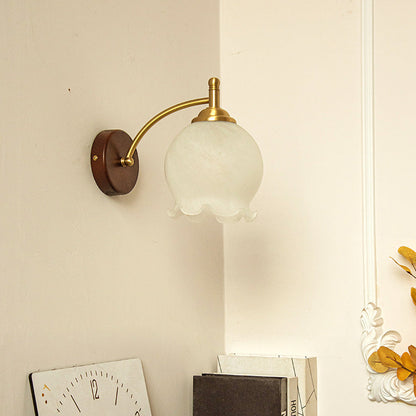 Traditional French Vintage Ceramic Glass Flower Shade Wood Base 1-Light Wall Sconce For Living Room