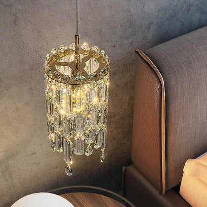 Modern Art Deco Cylinder Hardware Crystal 1-Light Pendant Light For Living Room