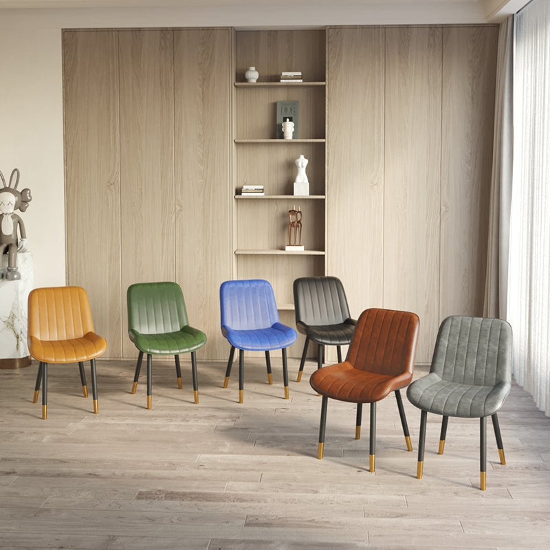 Modern Luxury Square Curved Faux Leather Metal Dining Chair Backrest Armless For Dining Room