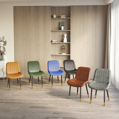 Modern Luxury Square Curved Faux Leather Metal Dining Chair Backrest Armless For Dining Room