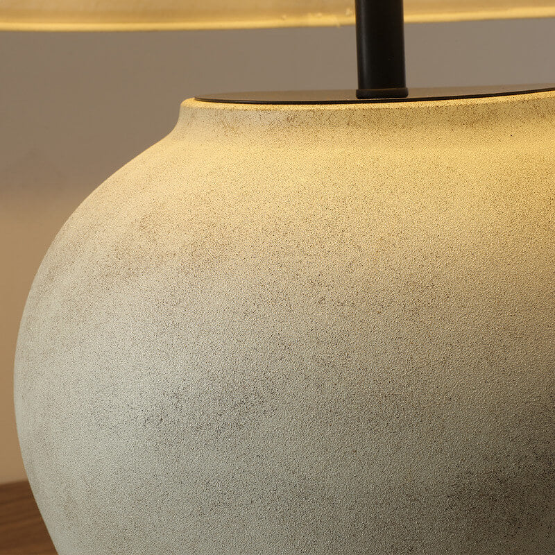 Wabi-sabi Modern Linen Fabric Cone Ceramic 1-Light Table Lamp