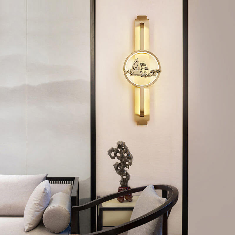 مصباح حائط LED دائري طويل من النحاس الصيني الحديث 