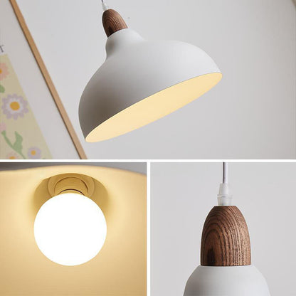 Japanese Simple Solid Wood Dome Round Hardware 1-Light Pendant Light