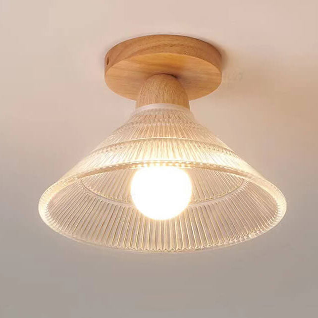 Japanese Simple Glass Log 1-Light Semi-Flush Mount Light